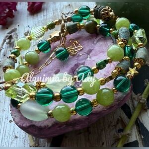Wrap around bracelet gold and peridot layered